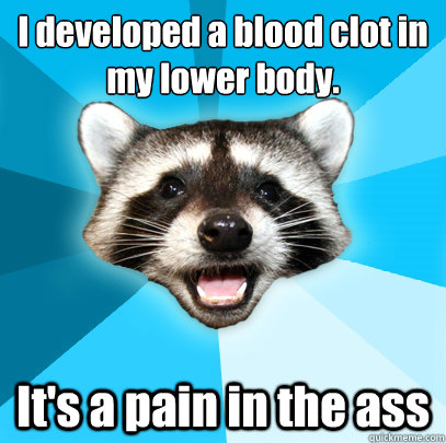 I developed a blood clot in my lower body. It's a pain in the ass - I developed a blood clot in my lower body. It's a pain in the ass  Lame Pun Coon