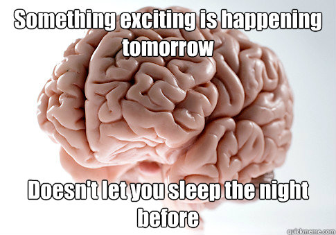 Something exciting is happening tomorrow Doesn't let you sleep the night before   Scumbag Brain