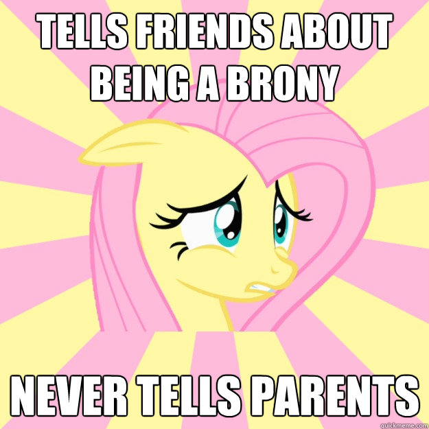 Tells friends about being a brony Never tells parents - Tells friends about being a brony Never tells parents  Socially awkward brony