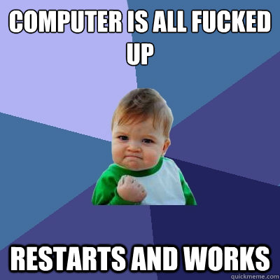 Computer is all fucked up Restarts and works - Computer is all fucked up Restarts and works  Success Kid