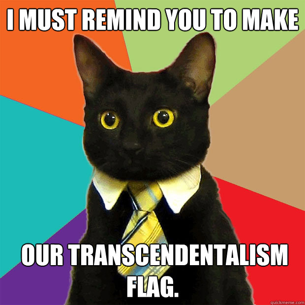 I must remind you to make  our Transcendentalism Flag. - I must remind you to make  our Transcendentalism Flag.  Business Cat