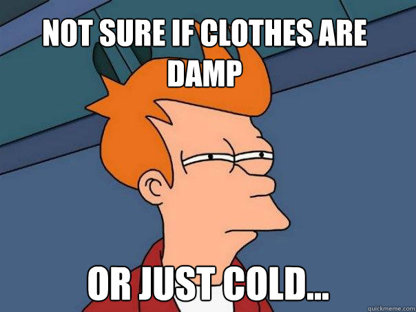 Not sure if clothes are damp Or just cold...  Futurama Fry