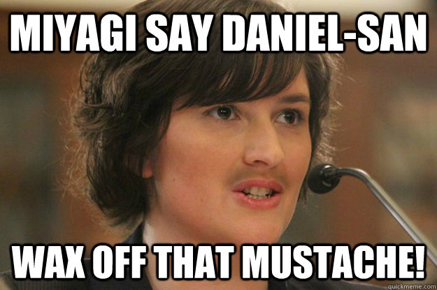 Miyagi say Daniel-san wax off that mustache!  Slut Sandra Fluke