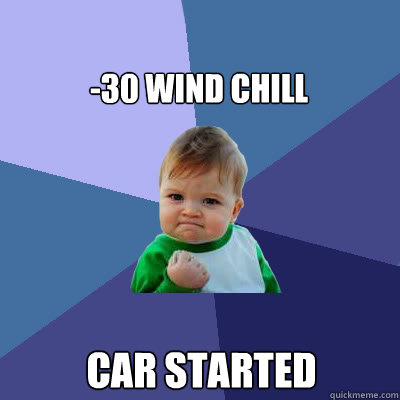 -30 wind chill car started  