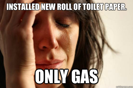 Installed new roll of toilet paper. Only gas - Installed new roll of toilet paper. Only gas  First World Problems