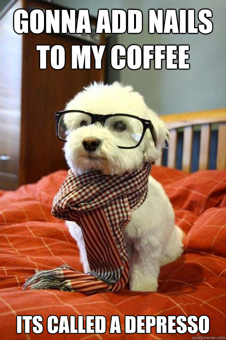 gonna add nails to my coffee its called a depresso  Hipster Dog