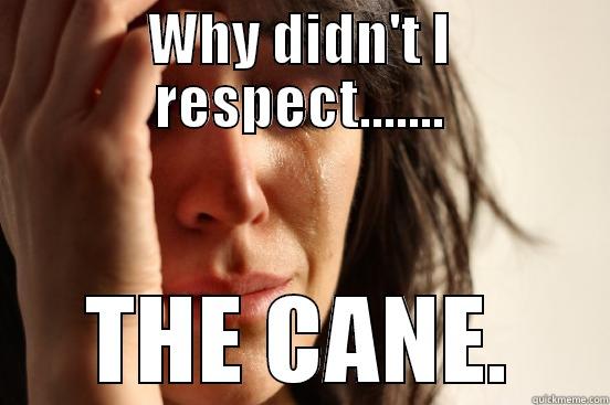 the caneee - WHY DIDN'T I RESPECT....... THE CANE. First World Problems