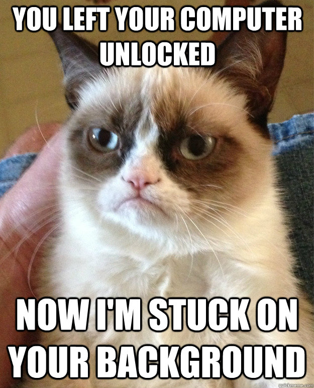 You left your computer unlocked Now I'm stuck on your background  Grumpy Cat