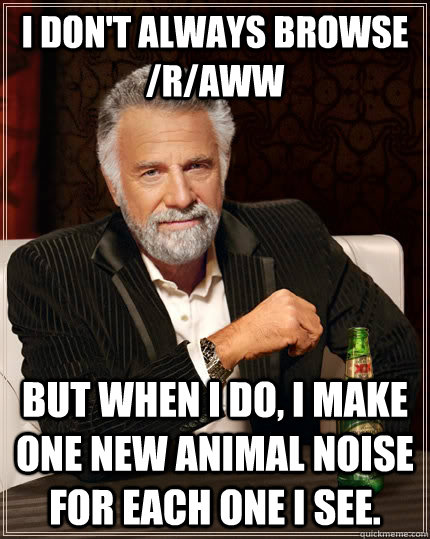 I don't always browse /r/aww but when I do, I make one new animal noise for each one I see.  The Most Interesting Man In The World