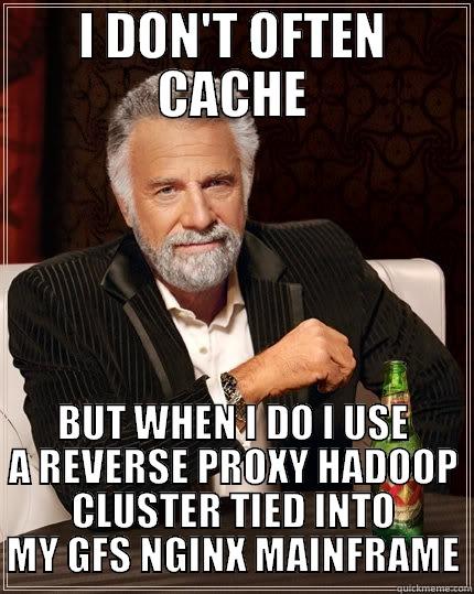 I DON'T OFTEN CACHE BUT WHEN I DO I USE A REVERSE PROXY HADOOP CLUSTER TIED INTO MY GFS NGINX MAINFRAME The Most Interesting Man In The World