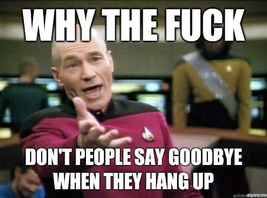 Why the fuck Don't people say goodbye when they hang up  Annoyed Picard HD