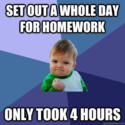 set out a whole day for homework only took 4 hours  Success Kid