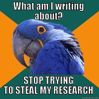 WHAT AM I WRITING ABOUT? STOP TRYING TO STEAL MY RESEARCH Paranoid Parrot