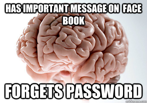 has important message on  face book forgets password  Scumbag Brain