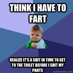 Think I have to fart Realize it's a shit in time to get to the toilet before I shit my pants - Think I have to fart Realize it's a shit in time to get to the toilet before I shit my pants  Sucess Kid