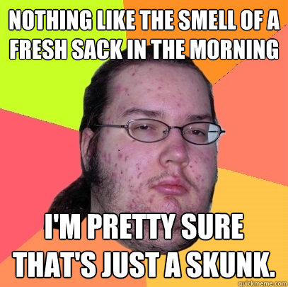 Nothing like the smell of a fresh sack in the morning I'm pretty sure that's just a skunk. - Nothing like the smell of a fresh sack in the morning I'm pretty sure that's just a skunk.  Butthurt Dweller