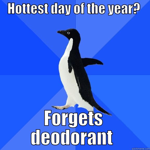    HOTTEST DAY OF THE YEAR?     FORGETS DEODORANT  Socially Awkward Penguin