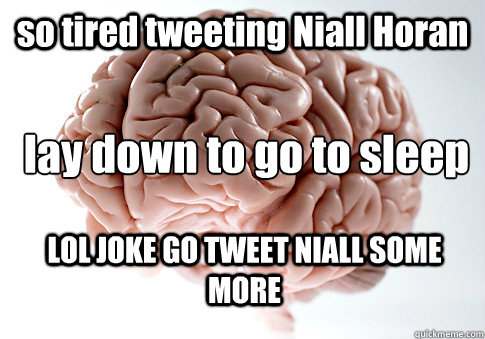 so tired tweeting Niall Horan  LOL JOKE GO TWEET NIALL SOME MORE  lay down to go to sleep   Scumbag Brain