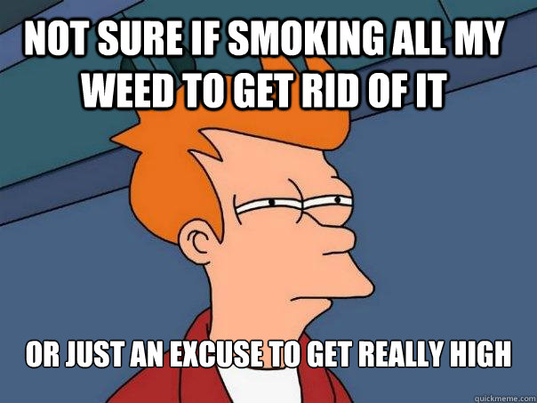 Not sure if smoking all my weed to get rid of it or just an excuse to get really High  Futurama Fry