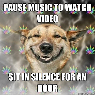 Pause music to watch video sit in silence for an hour  