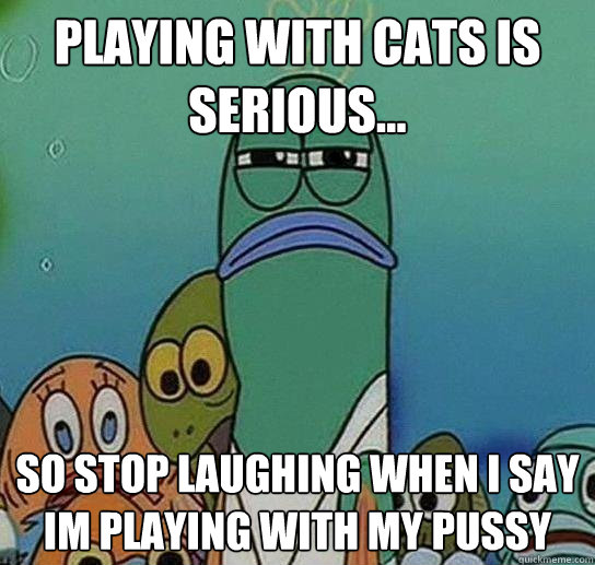 Playing with cats is serious... So stop laughing when I say Im playing with my pussy  Serious fish SpongeBob