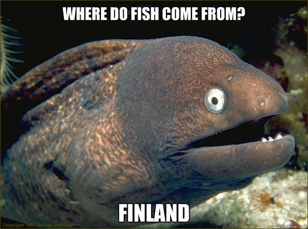 Where do fish come from? Finland  Bad Joke Eel