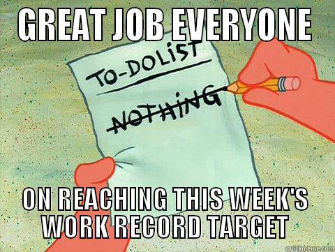 GREAT JOB EVERYONE ON REACHING THIS WEEK'S WORK RECORD TARGET Misc