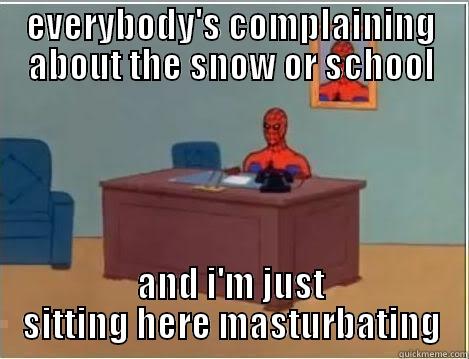 EVERYBODY'S COMPLAINING ABOUT THE SNOW OR SCHOOL AND I'M JUST SITTING HERE MASTURBATING Spiderman Desk