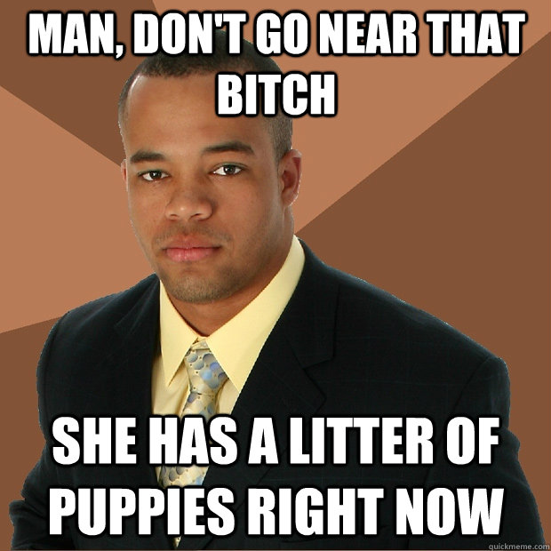 Man, don't go near that bitch she has a litter of puppies right now - Man, don't go near that bitch she has a litter of puppies right now  Successful Black Man