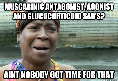 Muscarinic antagonist, agonist and glucocorticoid SAR's? aint nobody got time for that - Muscarinic antagonist, agonist and glucocorticoid SAR's? aint nobody got time for that  aint nobody got time