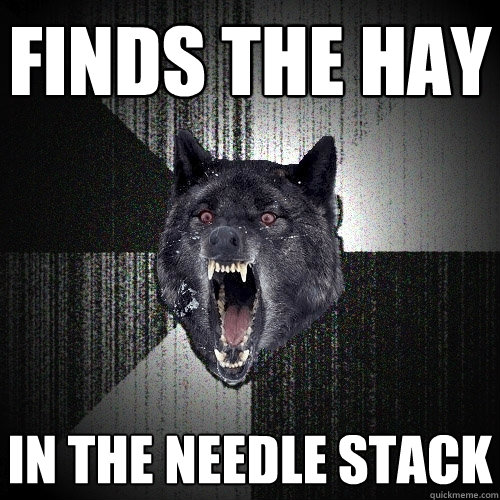 Finds the hay in the needle stack  Insanity Wolf