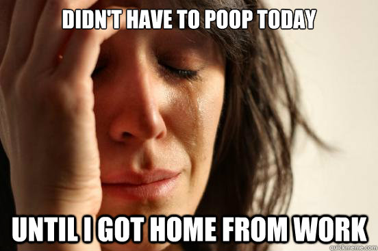 Didn't have to poop today until I got home from work  First World Problems