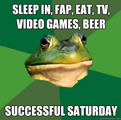 Sleep in, fap, eat, tv, video games, beer Successful saturday - Sleep in, fap, eat, tv, video games, beer Successful saturday  Foul Bachelor Frog