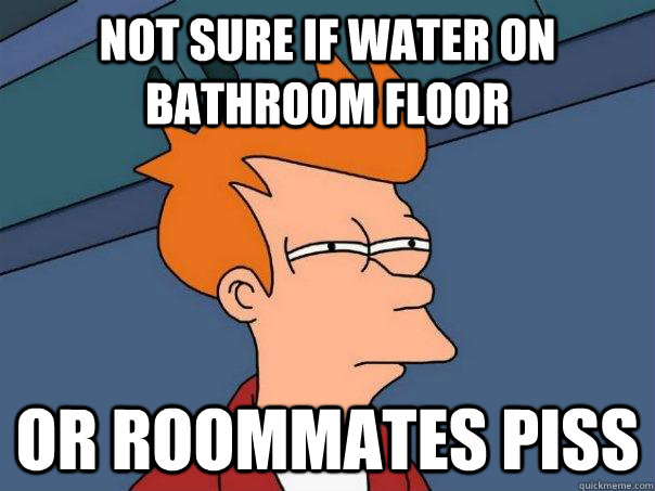 Not sure if water on bathroom floor Or Roommates piss  Futurama Fry