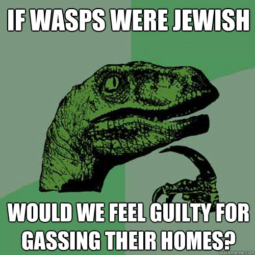 if wasps were jewish would we feel guilty for gassing their homes?  Philosoraptor