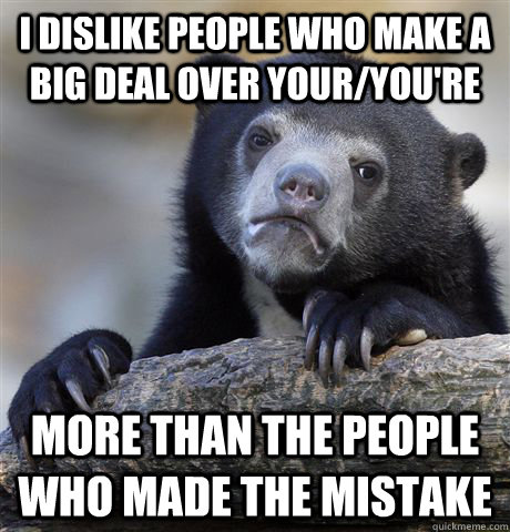 I dislike people who make a big deal over your/you're more than the people who made the mistake  Confession Bear