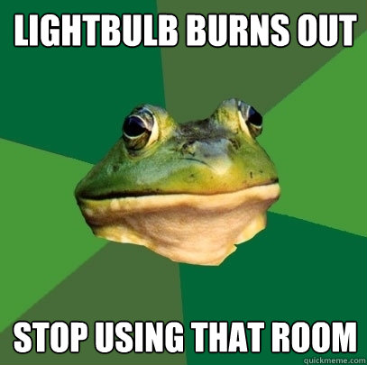 lightbulb burns out stop using that room - lightbulb burns out stop using that room  Foul Bachelor Frog