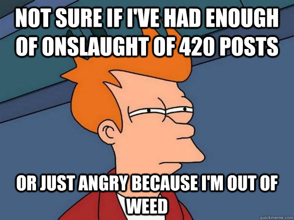 Not sure if I've had enough of onslaught of 420 posts  or just angry because I'm out of weed - Not sure if I've had enough of onslaught of 420 posts  or just angry because I'm out of weed  Futurama Fry