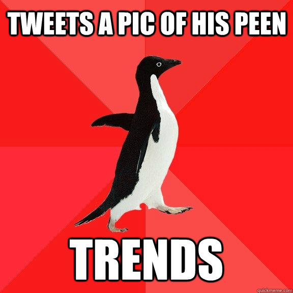 tweets a pic of his peen trends  Socially Awesome Penguin