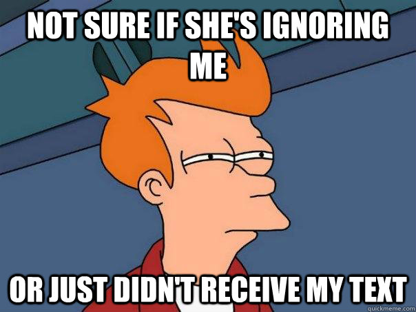 not sure if she's ignoring me Or just didn't receive my text - not sure if she's ignoring me Or just didn't receive my text  Futurama Fry