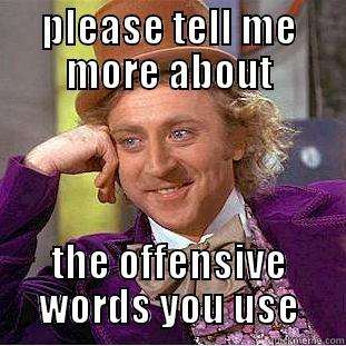 PLEASE TELL ME MORE ABOUT THE OFFENSIVE WORDS YOU USE Condescending Wonka