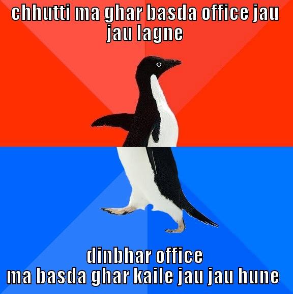 CHHUTTI MA GHAR BASDA OFFICE JAU JAU LAGNE DINBHAR OFFICE MA BASDA GHAR KAILE JAU JAU HUNE  Socially Awesome Awkward Penguin