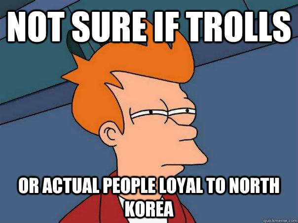 Not sure if trolls Or actual people loyal to North Korea - Not sure if trolls Or actual people loyal to North Korea  Futurama Fry