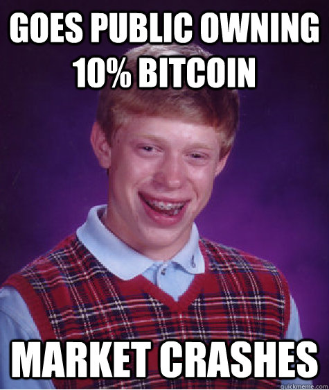 Goes Public Owning 10% Bitcoin Market Crashes  Bad Luck Brian