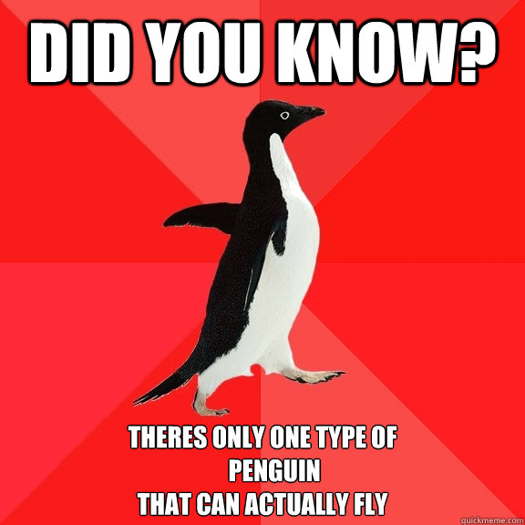 did you know? theres only one type of
     penguin 
that can actually fly  Socially Awesome Penguin