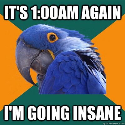 It's 1:00am again I'm going insane  Paranoid Parrot