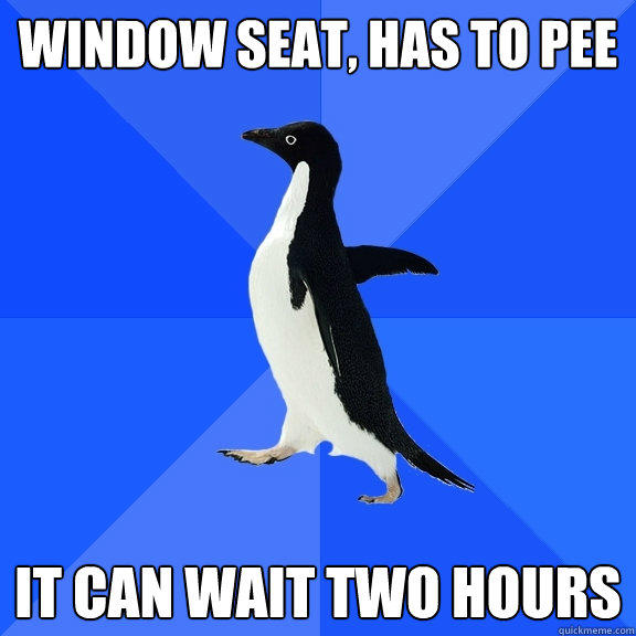 window seat, has to pee it can wait two hours - window seat, has to pee it can wait two hours  Socially Awkward Penguin