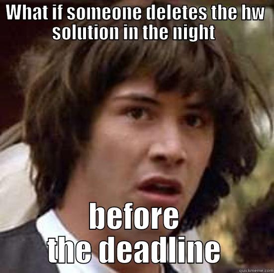 hw dropbox keanu - WHAT IF SOMEONE DELETES THE HW SOLUTION IN THE NIGHT  BEFORE THE DEADLINE conspiracy keanu