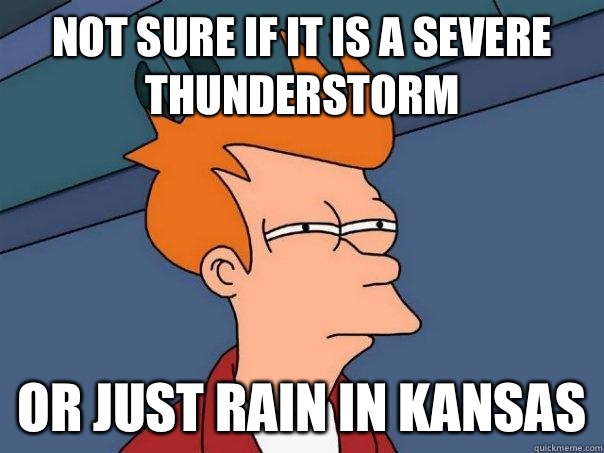 not sure if it is a severe thunderstorm or just rain in Kansas  Futurama Fry