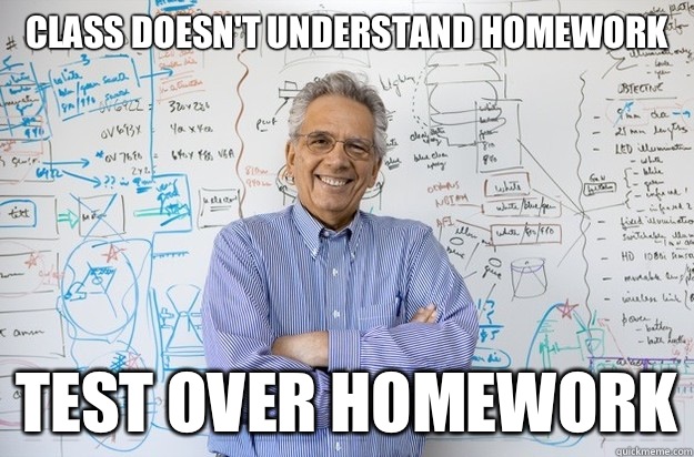 Class doesn't understand homework Test over homework  Engineering Professor